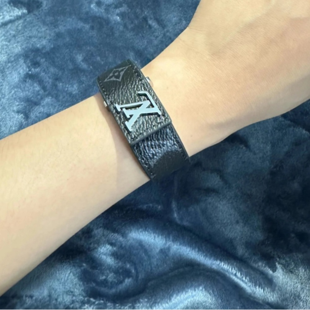 Louis Vuitton Black Leather Logo Bracelet